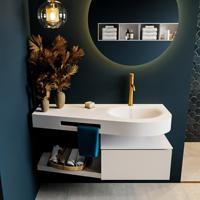 MONDIAZ RIVA 120cm badmeubel onderkast / planchet kleur Linen met 1 lade. Wastafel DULCET rechts 1 kraangat kleur Talc. - thumbnail