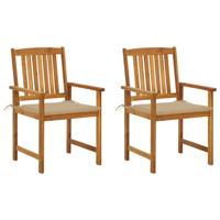 Tuinstoelen 2 st met kussens massief acaciahout - thumbnail