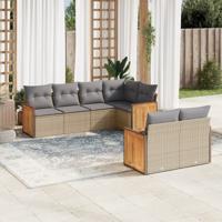 7-delige Loungeset met kussens poly rattan beige - thumbnail