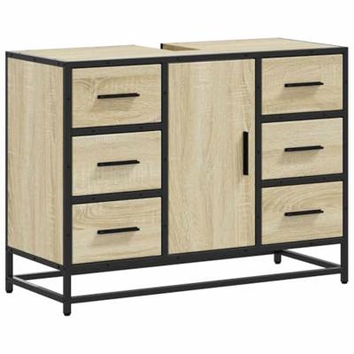 Wastafelkast 80x33x60 cm bewerkt hout sonoma eikenkleurig - thumbnail