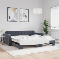 Slaapbank met onderschuifbed 100x200 cm fluweel donkergrijs - thumbnail