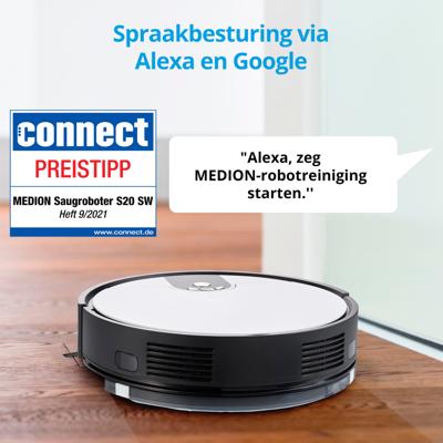 MEDION Robotstofzuiger S20 SW MD20011 | App- en Alexa-besturing | Stofzuigen en dweilen | Intelligente navigatie | Cycloontechnologie | Groot stofreservoir | 100 min. looptijd