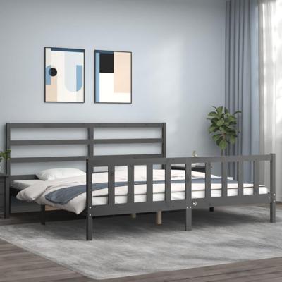 Bedframe met hoofdbord massief hout grijs 200x200 cm