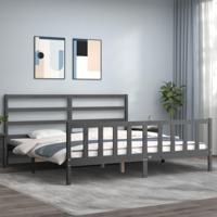 Bedframe met hoofdbord massief hout grijs 200x200 cm - thumbnail
