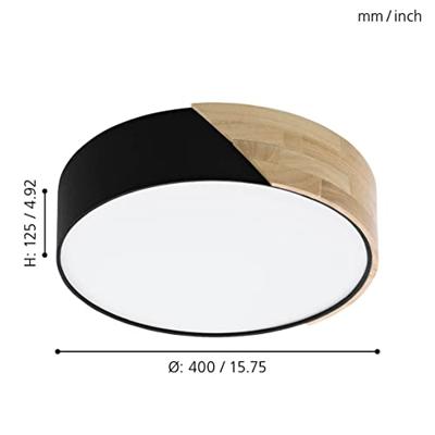 Eglo Moderne plafonniereGrimaldino zwart met hout rond - 99388