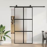 Schuifdeur met beslagset 102,5x205 cm gehard glas zwart - thumbnail