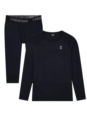Poederbaas Thermoset Merinowol Heren - Thermoshirt + Thermolegging 3/4 - Zwart-M