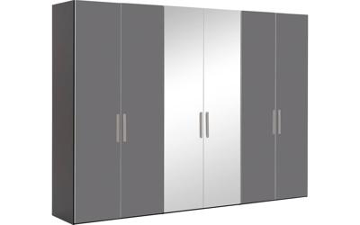 Goossens Kledingkast Easy Storage Ddk, Kledingkast 304 cm breed, 220 cm hoog, 4x glas draaideur en 2x spiegel draaideur midden