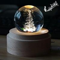 3D Word gravure kristallen bol muziekdoos kerstboom patroon elektronische Swivel muzikale verjaardag cadeau Home decor met muziek - thumbnail