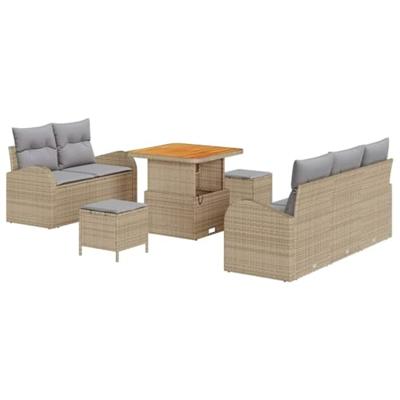 Tuinbankenset met kussen 8 pcs Beige poly rattan