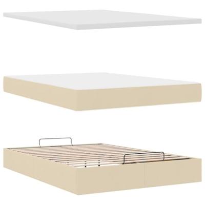 Ottoman bed met matras en LED's 140x200cm stof crèmekleurig