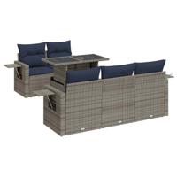 6-delige Loungeset met kussens poly rattan acacia zwart - thumbnail