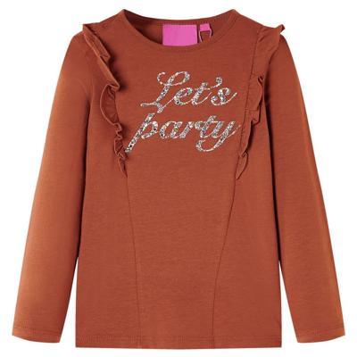 Kindershirt met lange mouwen glitterprint 140 cognackleurig
