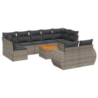 10-delige Loungeset met kussens poly rattan grijs - thumbnail