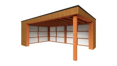 Trendhout Capri overkapping 610x425 cm Lariks/Douglas blank- Plat dak model links- Plat dak- Onbehandeld lariks Douglas hout- Trendhout