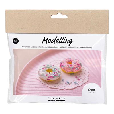 Creativ Company Mini hobbyset boetseren, donuts, roze, turquoise, wit, geel, 1 doos