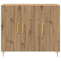 Dressoir artisanaal eikenkleurig 90 x 34 x 80 cm Bewerkt hout - thumbnail