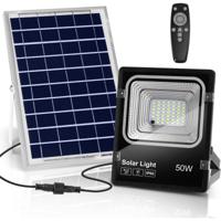 LED Floodlight op Zonne-energie - Waterdichte 50W Wandlamp met Afstandsbediening. Koud Wit 6500K - thumbnail