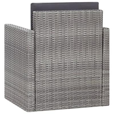 Tuinstoel met kussens poly rattan grijs - thumbnail