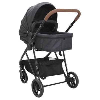 VidaXL Kinderwagen 2-in-1 staal antracietkleurig en zwart