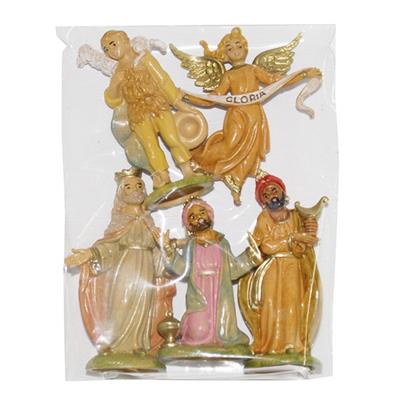 Kerstfiguren wijzen, engel gloria en herder 9 cm kerstversiering Euromarchi - Euromarchi
