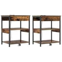 Nachtkastje 2 pcs Gerookt eiken Bewerkt hout - thumbnail