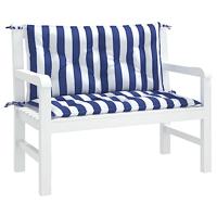 Tuinbankkussens 2 st gestreept 100x50x7 cm stof wit en blauw - thumbnail