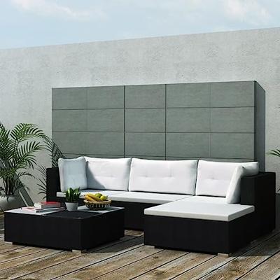 5-delige Loungeset met kussens poly rattan zwart