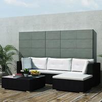5-delige Loungeset met kussens poly rattan zwart - thumbnail