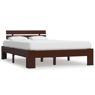 Bedframe massief grenenhout donkerbruin 140x200 cm