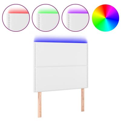 Hoofdbord LED 90x5x118/128 cm kunstleer wit - thumbnail