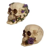 Schedel Beenderen met Paarse Rozen Woonaccessoire - thumbnail