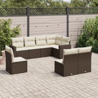 8-delige Loungeset met kussens poly rattan bruin - thumbnail