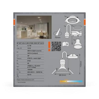 OSRAM HOMELIGHTING 4099854444494 Spotlight Recess Set Incl. Osram LED 4.3W GU10 White LED-plafondlamp 4.30 W Wit