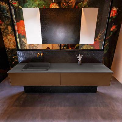 Badkamermeubelset Mondiaz Erin 200 cm met 2 Lades met RIDGE Wastafel Links Dark grey Zonder Kraangaten Greeploos Mat Rust