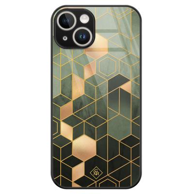 iPhone 14 glazen hardcase - Kubus groen iPhone 14 glazen hardcase - Kubus groen