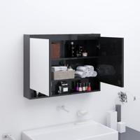 Badkamerkast met spiegel 80x15x60 cm MDF glanzend zwart - thumbnail