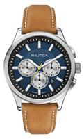 Nautica horlogeband A16695G Leder Cognac 22mm + wit stiksel - thumbnail