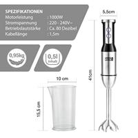 Lebenlang LBL4589 Staafmixer 1000 W Turbofunctie, Inklapbaar, BPA-vrij RVS - thumbnail