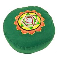 Yogi & Yogini Meditatiekussen Rond Katoen Groen - 4e Chakra Geborduurd - 33 x 17 cm - thumbnail