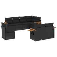 8-delige Loungeset met kussens poly rattan zwart - thumbnail