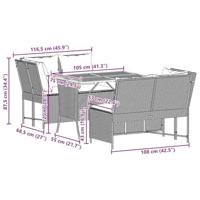 3-delige Loungeset met kussens poly rattan zwart - thumbnail