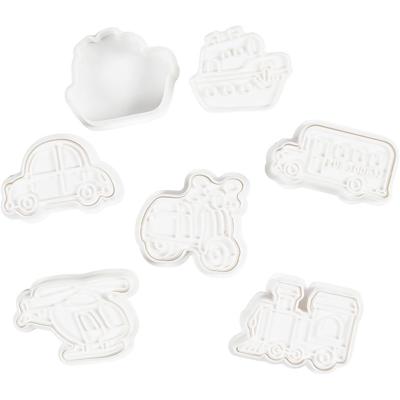 Creativ Company Uitsteekvormen met stempel, transport, afm 3,5-5,5 cm, wit, 6 stuk/ 1 doos