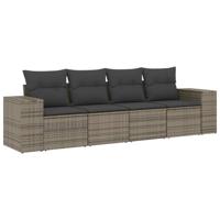 5-delige Loungeset met kussens poly rattan grijs - thumbnail