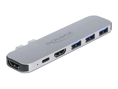 Delock USB C HUB voor MacBook, 6-in-1, USB-C adapter, Thunderbolt 3 Mini Dock, 2 x HDMI 4K, 3X USB 3.0, USB-C PD 60 Watt, 87753