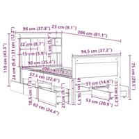 Bed met boekenkast zonder matras grenenhout wit 90x200 cm - thumbnail