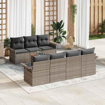 Tuinbankenset met kussen 8 pcs Grijs poly rattan