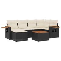 7-delige Loungeset met kussens poly rattan zwart - thumbnail