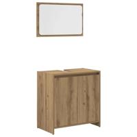 3-delige Badkamermeubelset bewerkt hout artisanaal eikenkleur - thumbnail