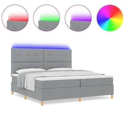 Boxspringbed met matras en LED stof lichtgrijs 200x200 cm